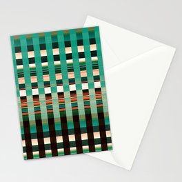 Mint Green And Brown Checkered Grid Pattern Stationery Card
