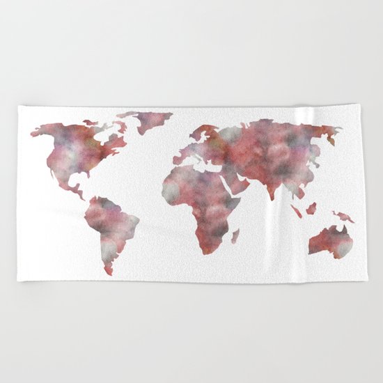 World Map in City Mod Red Slate Beach Towel