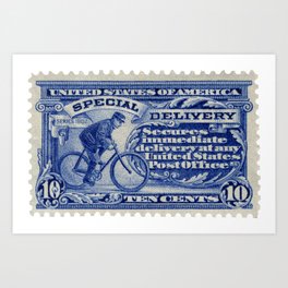 Special Delivery 1902 vintage blue postage stamp Art Print
