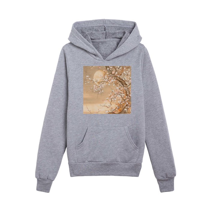 Japanese plum blossoms in moonlight vintage ink on silk by So Shizan Kids Pullover Hoodie