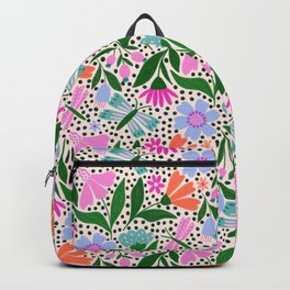 Summery Bright Floral  Backpack | Whimsical, Spring, Dots, Digital, Curated, Colorful, Pink, Pattern, Bright, Flowers 