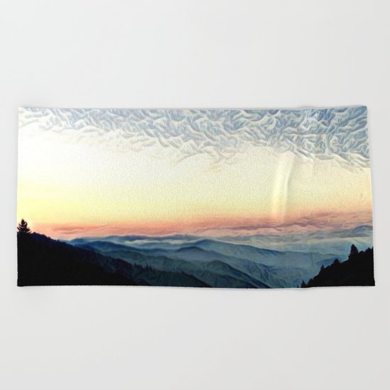 Pastel Sunset over Mountains (Hipster Landscape) Beach Towel