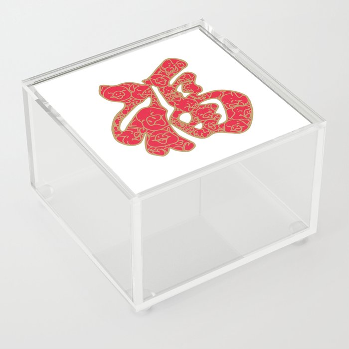 Good Luck-Red & Gold Acrylic Box