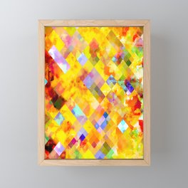 geometric pixel square pattern abstract background in yellow brown blue Framed Mini Art Print