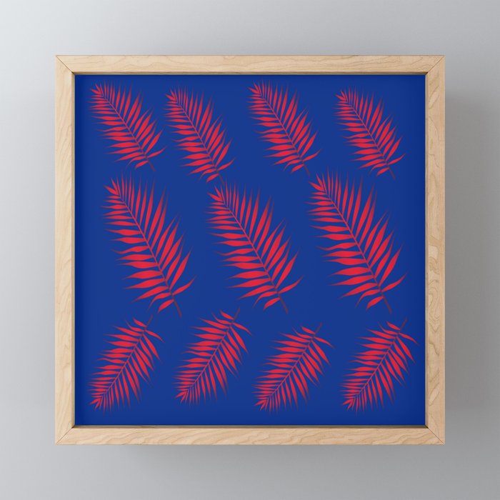 Red Palm Leaves with Blue Background  Framed Mini Art Print