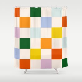 Retro Rainbow Checkerboard  Shower Curtain