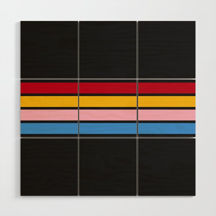 4 Colorful Abstract 70s Style Retro Stripes on Black - Nuulah Wood Wall Art