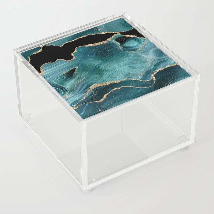 Teal & Gold Glitter Agate Texture 02 Acrylic Box