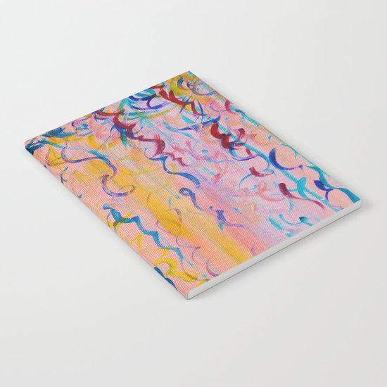 COTTON CANDY WHISPERS - Lovely Pretty in Pink Colorful Rainbow Ribbons Abstract Fine Art Painting Notebook