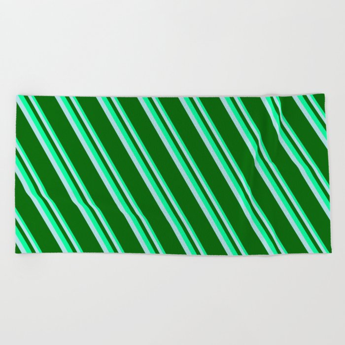 Green, Powder Blue & Dark Green Colored Lines Pattern Beach Towel