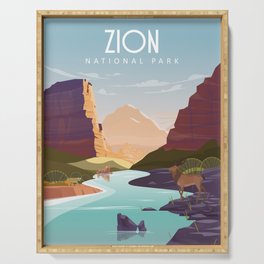Zion national park  vintage travel poster Serving Tray