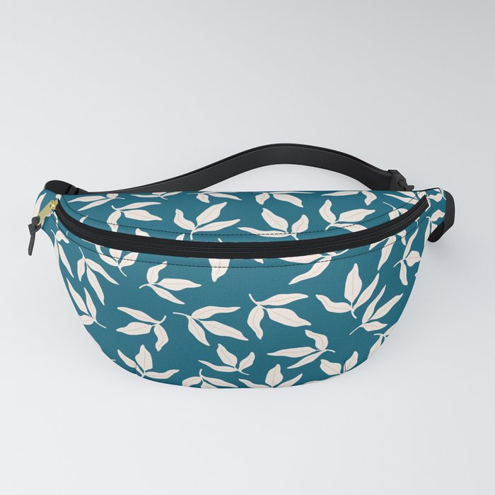 White leaves on teal Fanny Pack