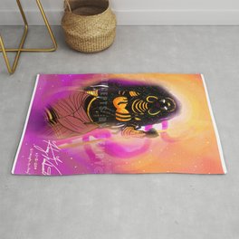 Black Female Warrior Empress Cloaked with Black and Gold Armor Rug