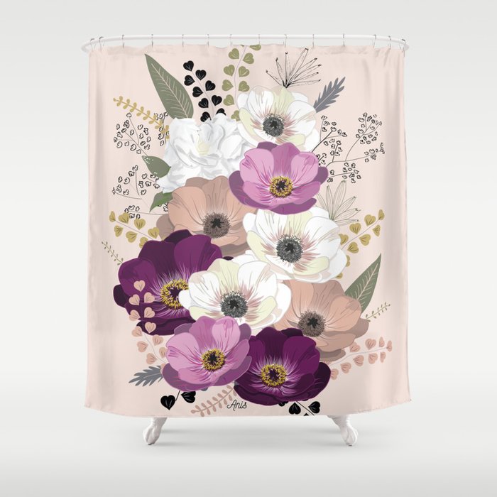 Anemones & Gardenia floral bouquet Shower Curtain