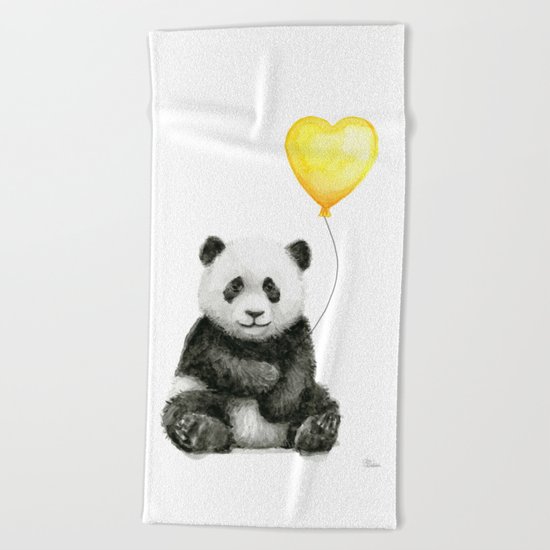 Panda with Yellow Balloon Baby Animal Watercolor Nursery Art Beach Towel