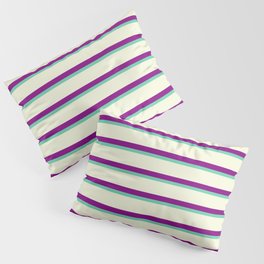 [ Thumbnail: Aquamarine, Beige & Purple Colored Lined Pattern Pillow Sham ]