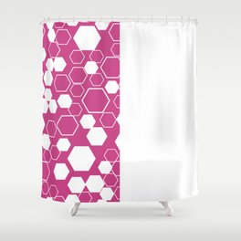 White Honeycomb Natural Fuchsia Pink and White Vertical Split Shower Curtain