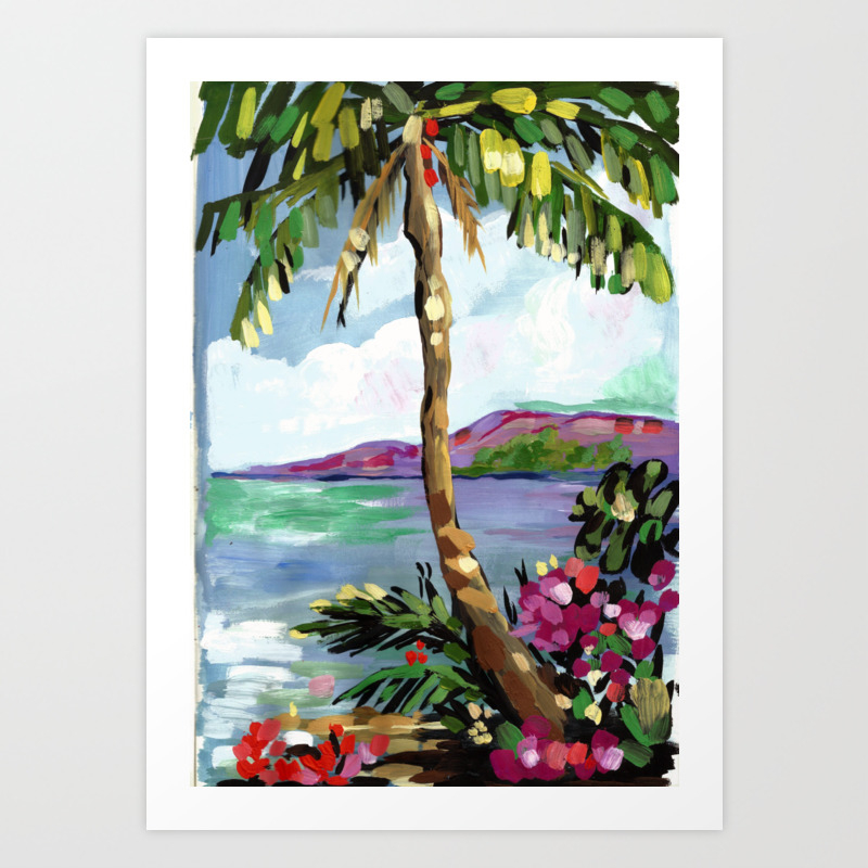 Beach Painting Bright Palm Tree Art Art Print By