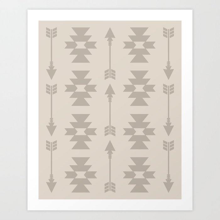 Southwestern Arrow Pattern 253 Beige and Linen White Art Print
