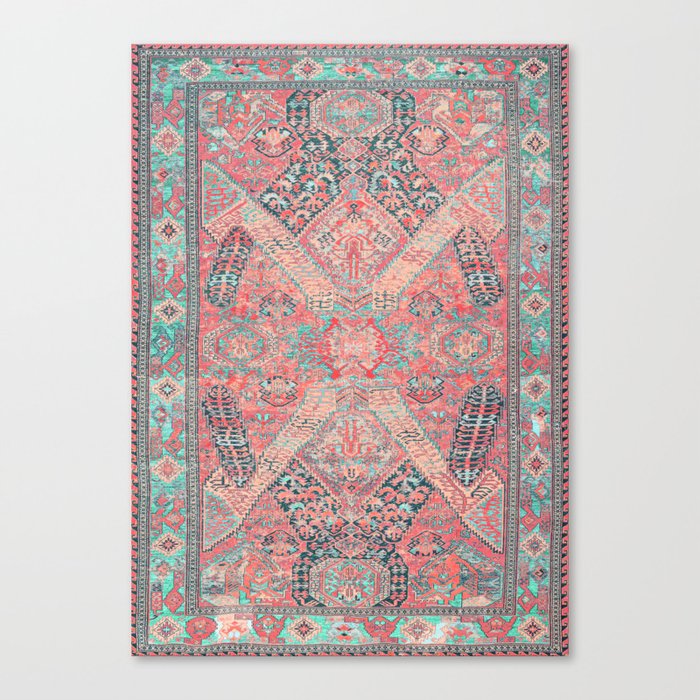 Blush Pink and Aqua Blue Antique Persian Rug Vintage Oriental Carpet Print Canvas Print