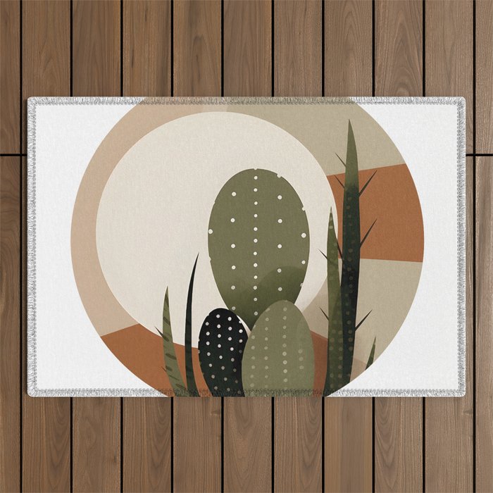 Midcentury Modern Desert Cactus Outdoor Rug