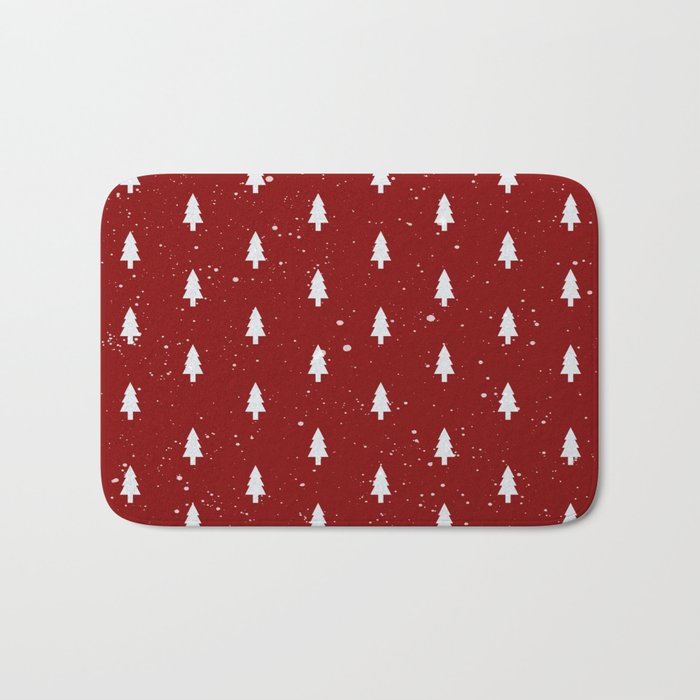 Cristmas Trees Pattern Red And White Bath Mat By Lavieclaire