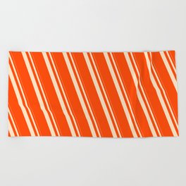 [ Thumbnail: Bisque & Red Colored Lines/Stripes Pattern Beach Towel ]