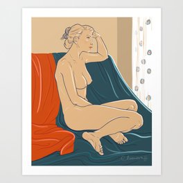 Drawing of Nude Woman near the Window Art Print