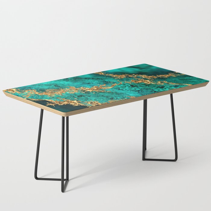 Emerald Jade Gold Splatter Abstract Coffee Table