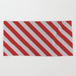 [ Thumbnail: Red and Grey Colored Pattern of Stripes Beach Towel ]
