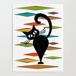 Mid Century black cat design Poster