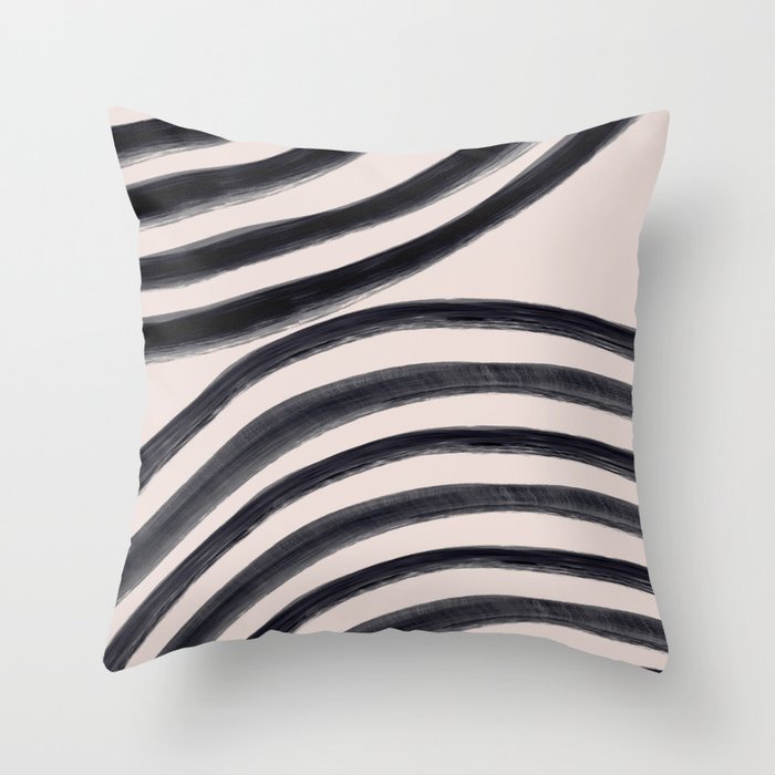 Modern Brushstroke Lines in Black and White Throw Pillow