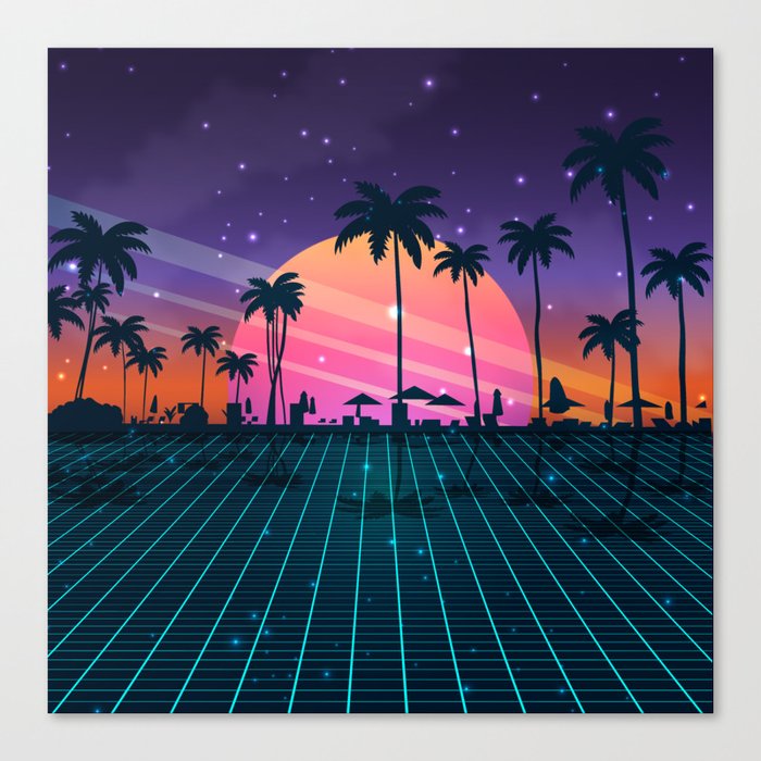 Beach Synthwave Sunset Canvas Print