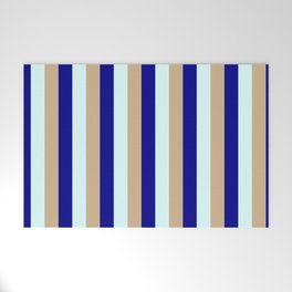 [ Thumbnail: Tan, Dark Blue & Light Cyan Colored Lines Pattern Welcome Mat ]