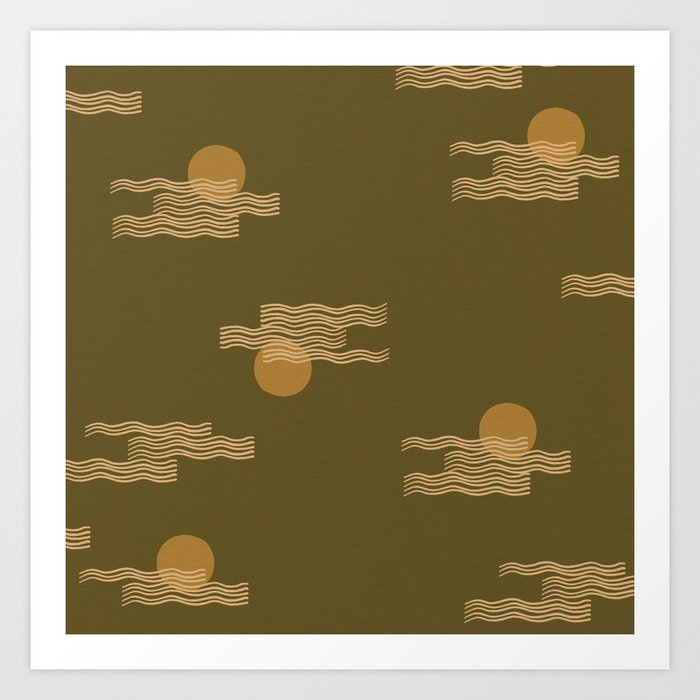 at sea – pattern olive, gold Art Print