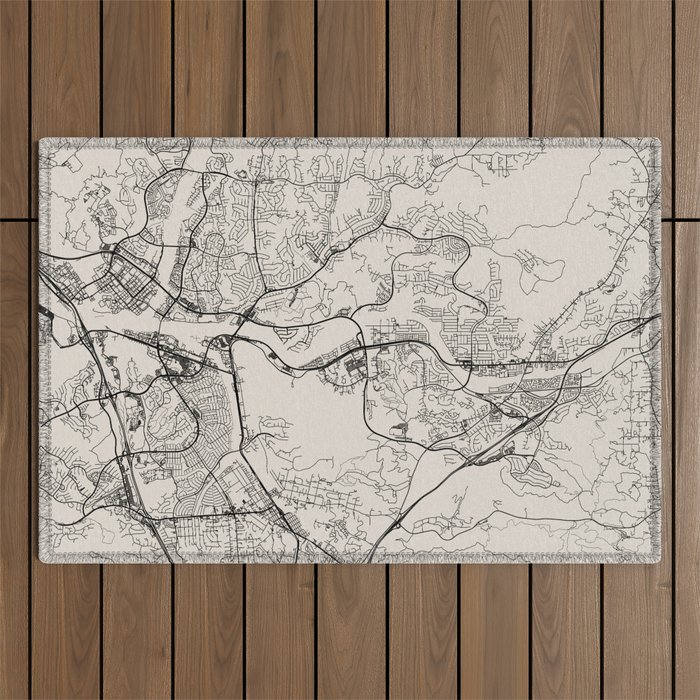 Santa Clarita USA - City Map - Black and White Aesthetic Outdoor Rug