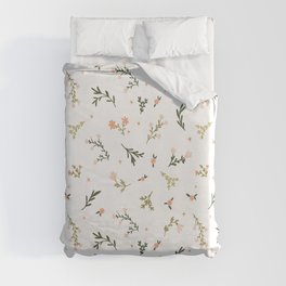 cute little floral pattern in peachy pink and bright green Duvet Cover