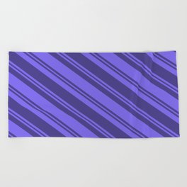 [ Thumbnail: Medium Slate Blue and Dark Slate Blue Colored Lined/Striped Pattern Beach Towel ]