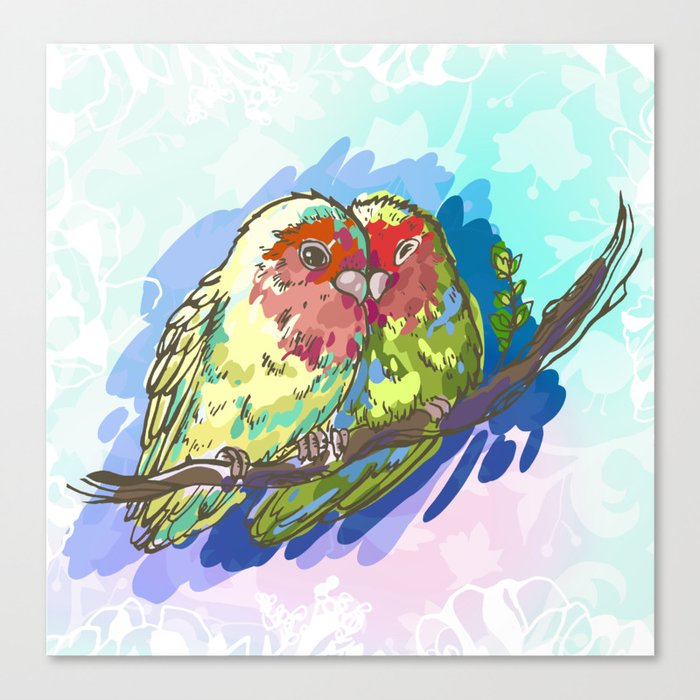Expressive Parrots Lovebirds Canvas Print