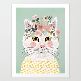 White flowers with floral crown Art Print