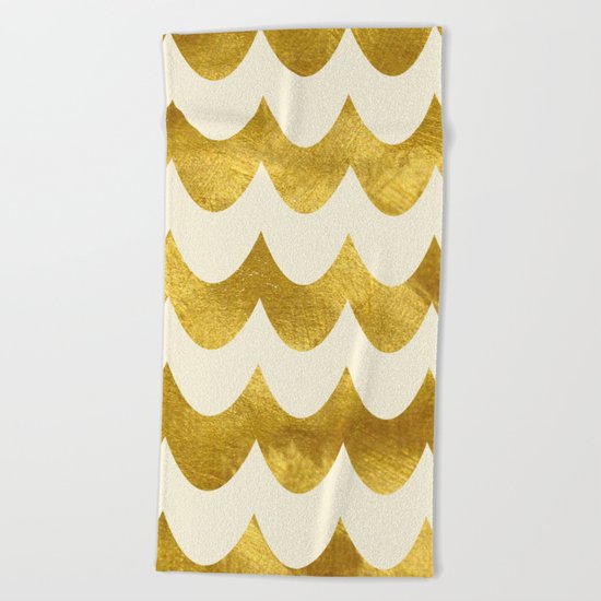 Cream Gold Foil 04 Beach Towel