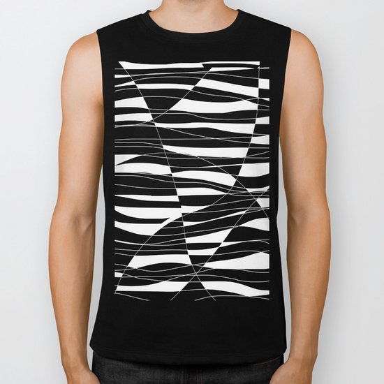 Carved Black and White Wave Biker Tank