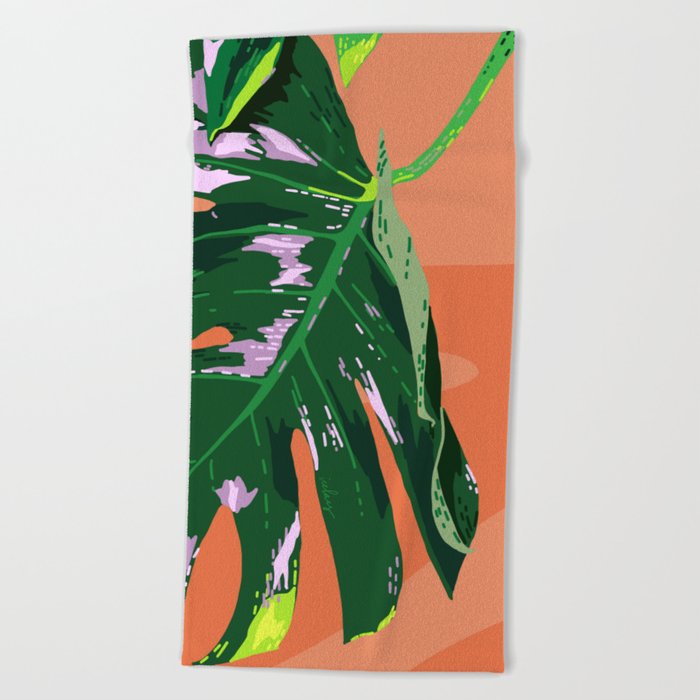 Daytime Monsters - Tropical Monstera Deliciosa Illustration Beach Towel