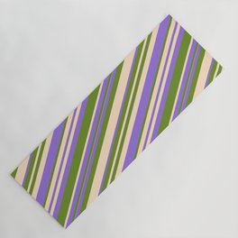 [ Thumbnail: Purple, Green, and Bisque Colored Lined Pattern Yoga Mat ]