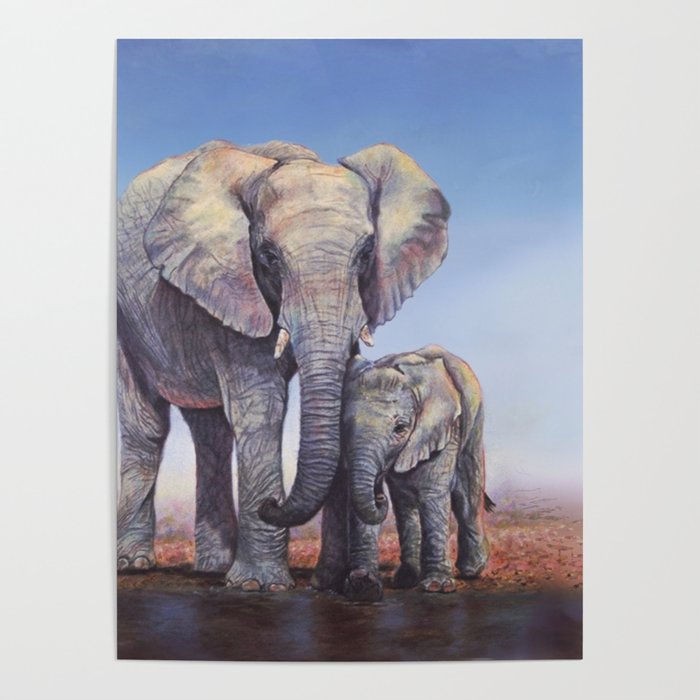 Elephants Mom Baby Poster