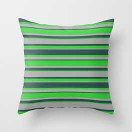 [ Thumbnail: Dark Slate Gray, Lime Green & Dark Gray Colored Stripes Pattern Throw Pillow ]