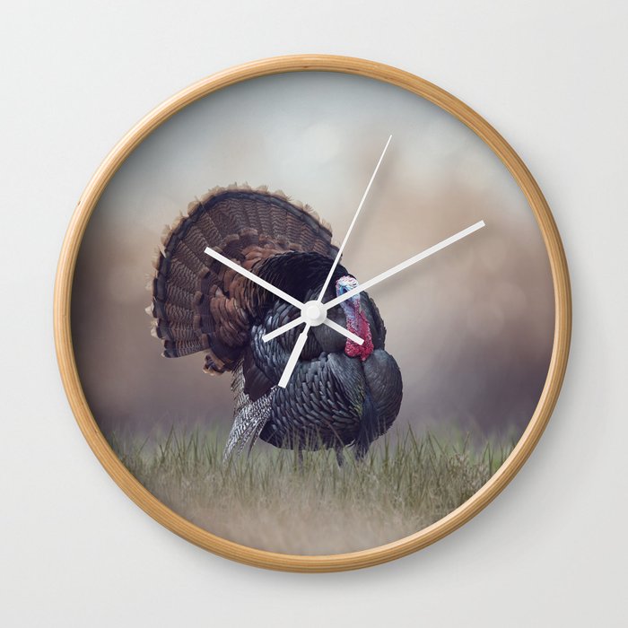 WIld Tom Turkey in the grassland Wall Clock
