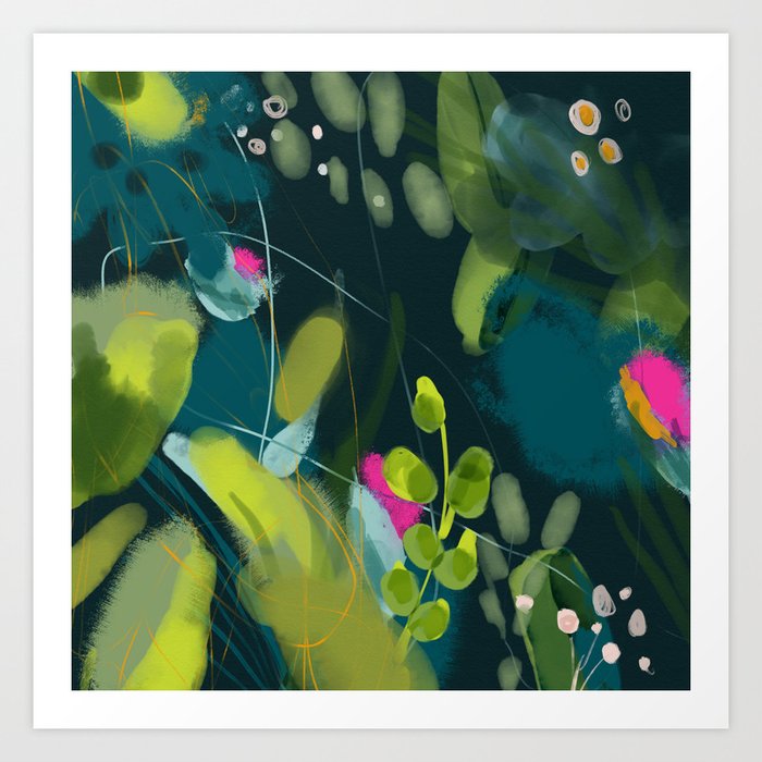 abstract jungle fever leaves in floral green Art Print