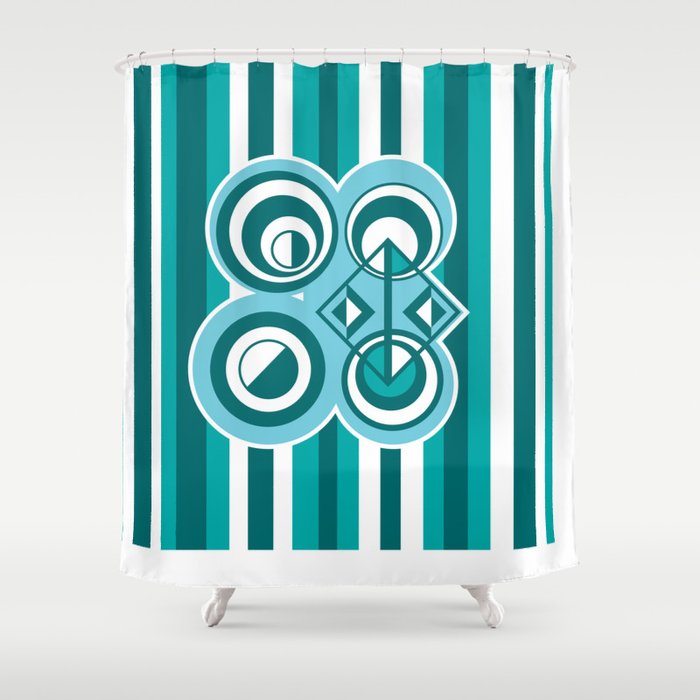 Striped Blue White And Teal Falling Eccentric Circles Abstract Art
