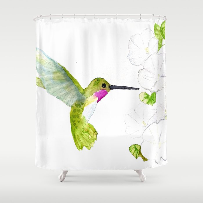 Hummingbird with moonflowers  Shower Curtain